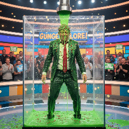 Suit and tie covered in baked beans