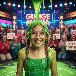 Young tween girl with dirty-blond hair in two chin-level very short braids, wearing glasses. She is wearing a green spagetti strap top. Close up.