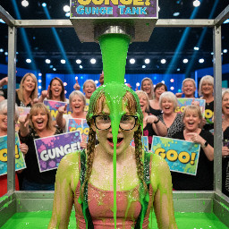 Young tween girl with strawberry-blond hair in two very short braids ending above her shoulders, wearing glasses with thick frames. She is wearing a pink thin strap top over black shoulder straps. Close up.