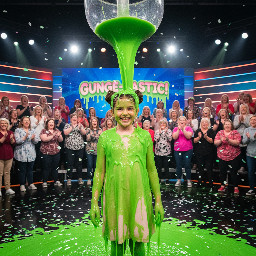 9 year old white girl with her dark brown hair in two hair buns. Wearing simple pink dress. Smiling.