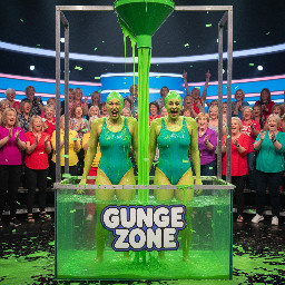 Two female swimmers in one piece swimsuits and latex swim caps.