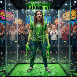 Young teen girl with orthodontic headgear and large glasses, mouth partly open. Close up.