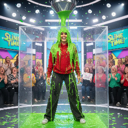 Girl 18 years brown styled hair dark grey wide pants red hoodie and white sneakers