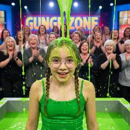 Young tween girl with dirty-blond hair in two chin-level very short braids, wearing glasses. She is wearing a green spagetti strap top. Close up.