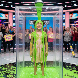 9 year old white girl with her dark brown hair in two hair buns. Wearing simple pink dress. Smiling.