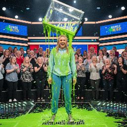 Blond girl bleu pants light bleu hoodie white sneakers